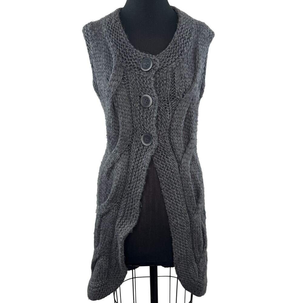 VTG Berretti Italy Gray Long Sweater Vest Wool Cable Chunky Knit Button Small S